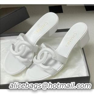 Famous Brand Chanel Lambskin Heeled Mules Sandals G47250 White 2026