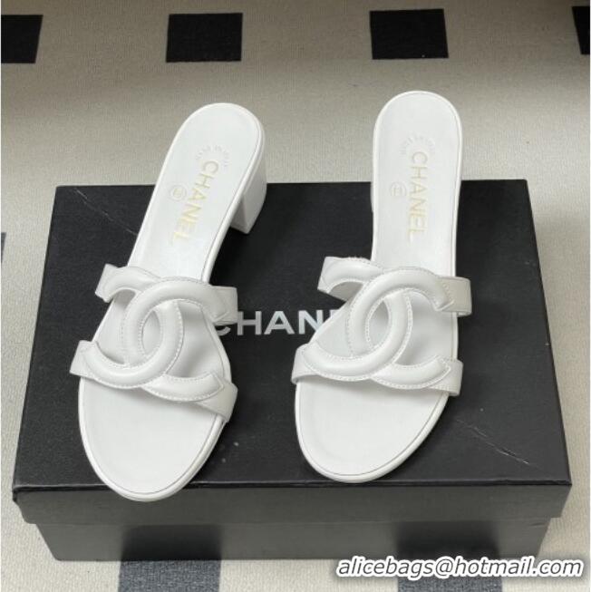 Famous Brand Chanel Lambskin Heeled Mules Sandals G47250 White 2026