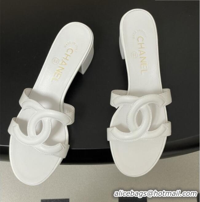 Famous Brand Chanel Lambskin Heeled Mules Sandals G47250 White 2026
