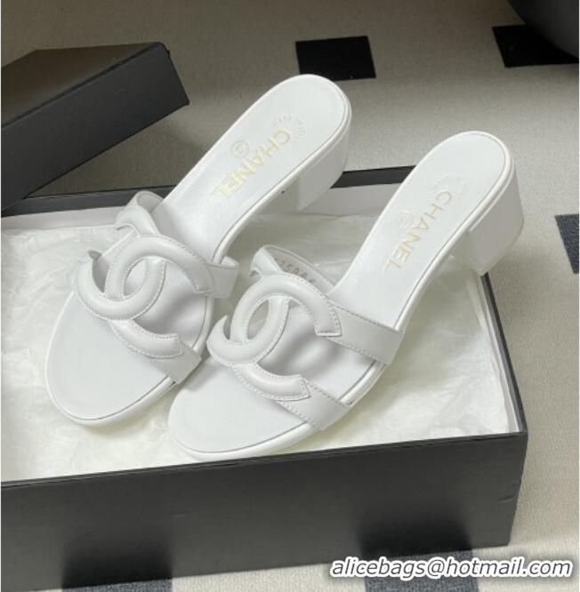 Famous Brand Chanel Lambskin Heeled Mules Sandals G47250 White 2026