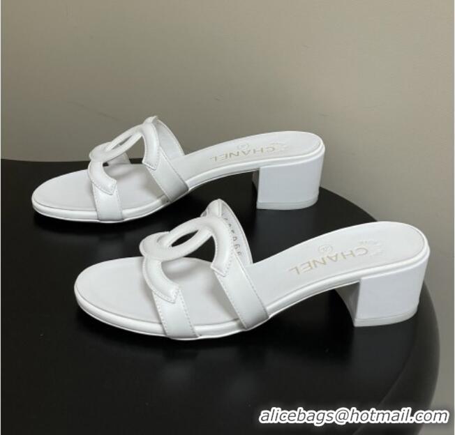 Famous Brand Chanel Lambskin Heeled Mules Sandals G47250 White 2026