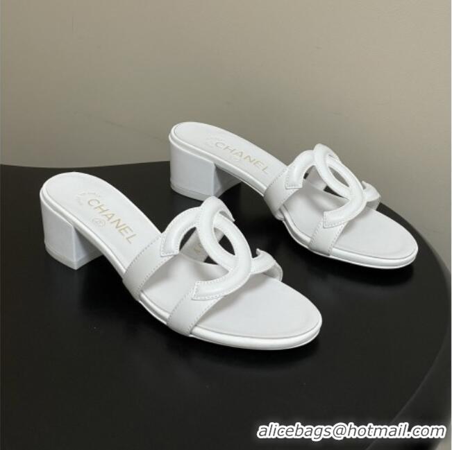 Famous Brand Chanel Lambskin Heeled Mules Sandals G47250 White 2026