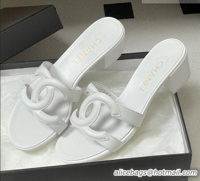 Famous Brand Chanel Lambskin Heeled Mules Sandals G47250 White 2026