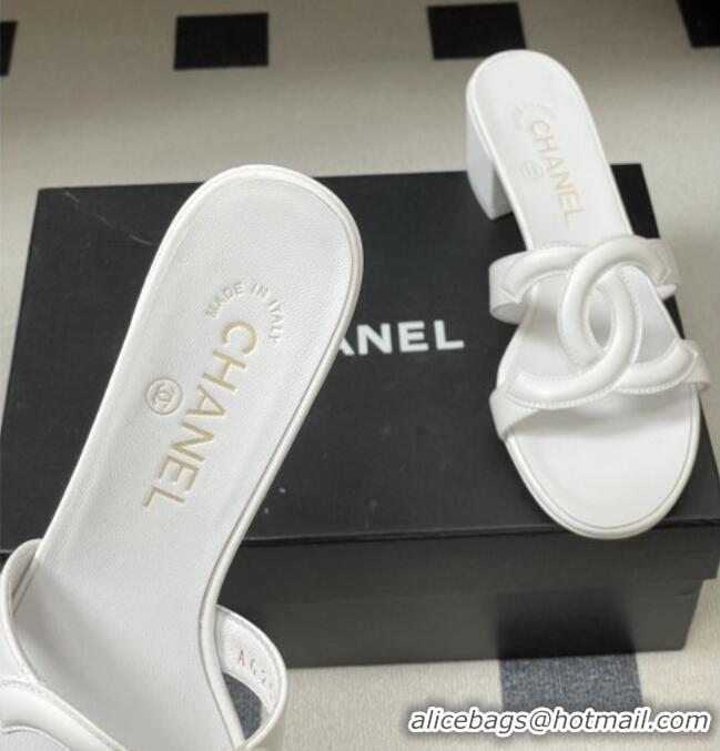 Famous Brand Chanel Lambskin Heeled Mules Sandals G47250 White 2026