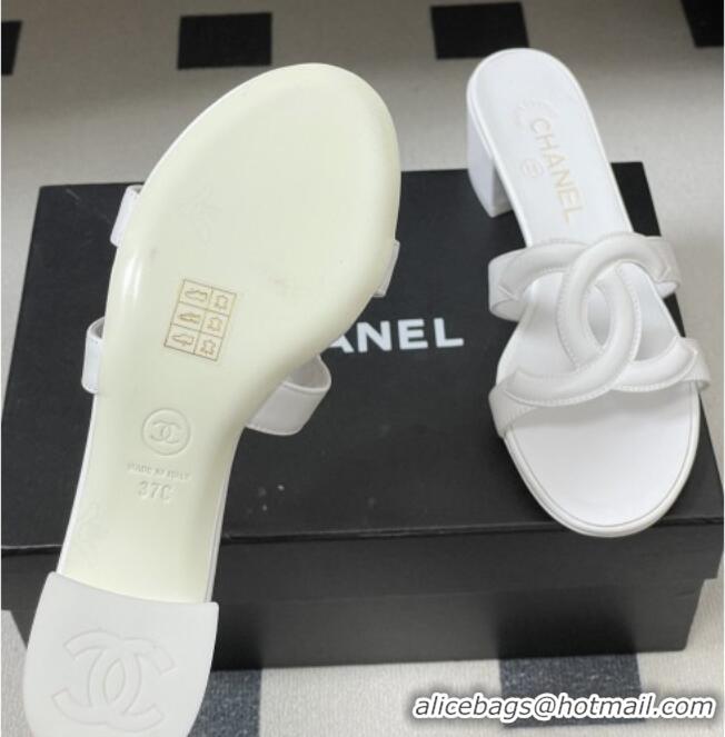 Famous Brand Chanel Lambskin Heeled Mules Sandals G47250 White 2026