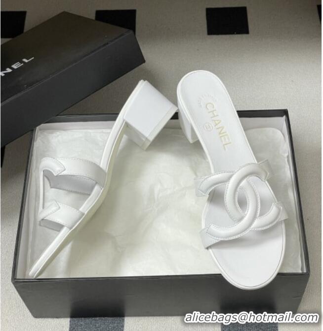 Famous Brand Chanel Lambskin Heeled Mules Sandals G47250 White 2026