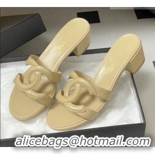 Good Product Chanel Lambskin Heeled Mules Sandals G47250 Beige 2026