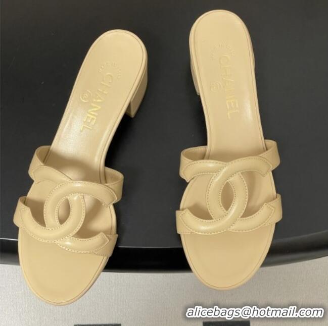 Good Product Chanel Lambskin Heeled Mules Sandals G47250 Beige 2026