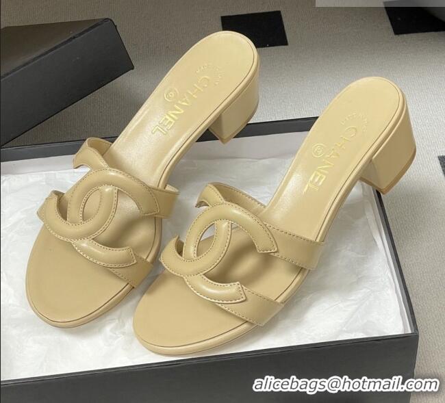 Good Product Chanel Lambskin Heeled Mules Sandals G47250 Beige 2026