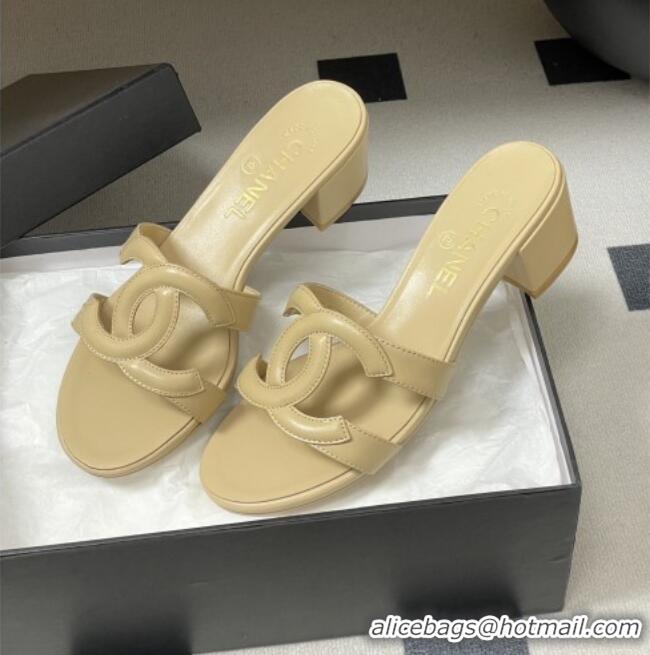 Good Product Chanel Lambskin Heeled Mules Sandals G47250 Beige 2026