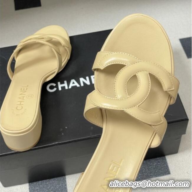 Good Product Chanel Lambskin Heeled Mules Sandals G47250 Beige 2026