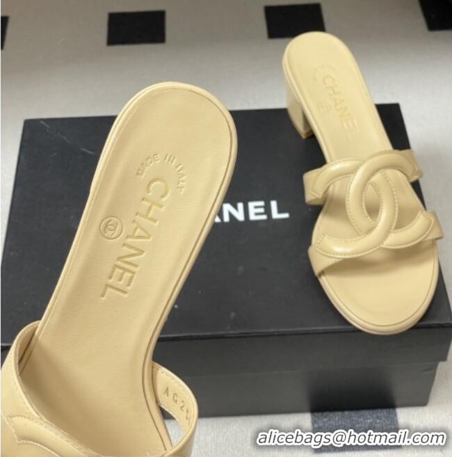 Good Product Chanel Lambskin Heeled Mules Sandals G47250 Beige 2026