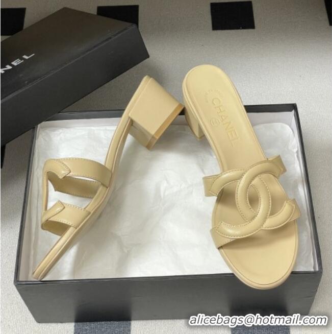Good Product Chanel Lambskin Heeled Mules Sandals G47250 Beige 2026