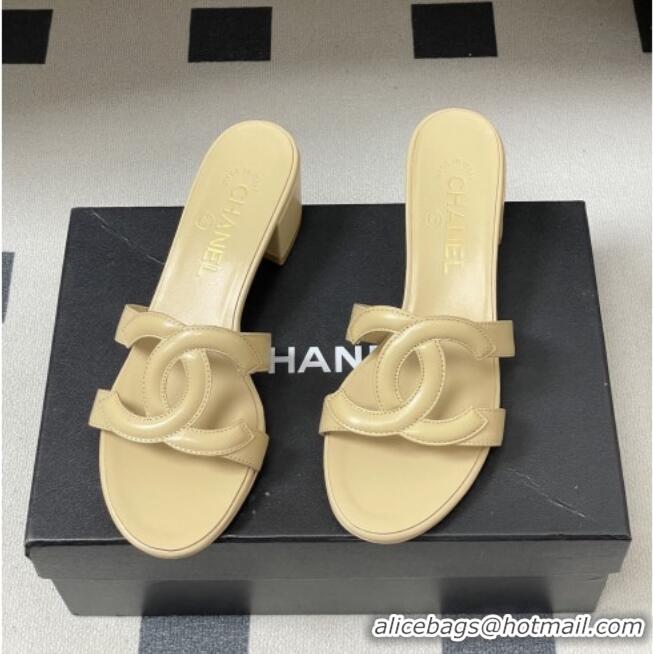Good Product Chanel Lambskin Heeled Mules Sandals G47250 Beige 2026
