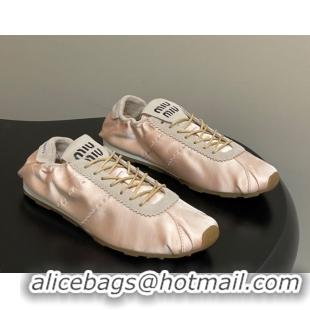 Luxury Miu Miu Plume satin sneakers 5E570E Powder Pink 2026