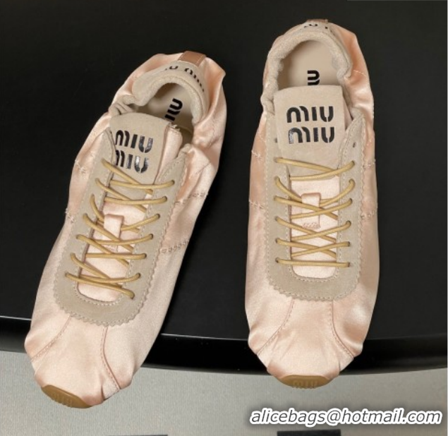 Luxury Miu Miu Plume satin sneakers 5E570E Powder Pink 2026