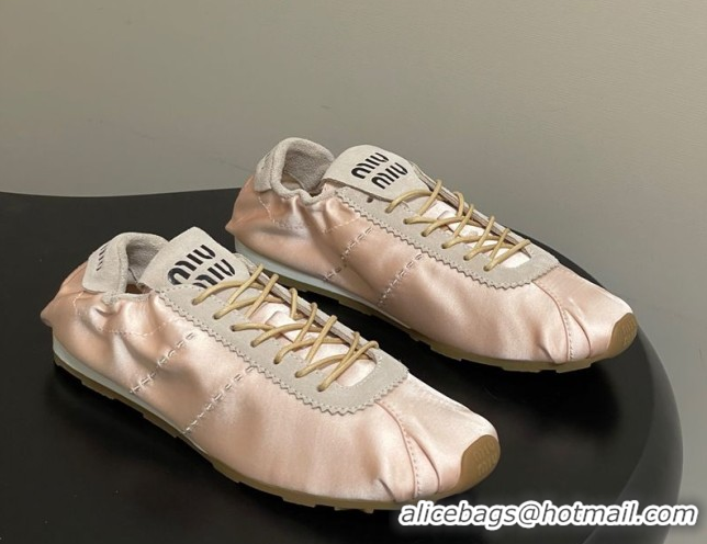 Luxury Miu Miu Plume satin sneakers 5E570E Powder Pink 2026
