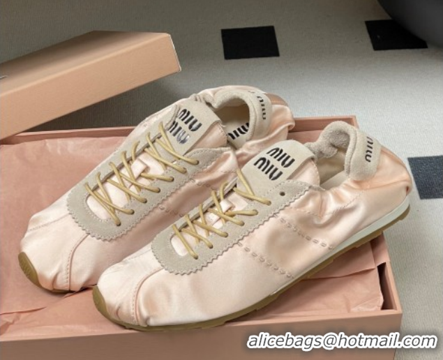 Luxury Miu Miu Plume satin sneakers 5E570E Powder Pink 2026