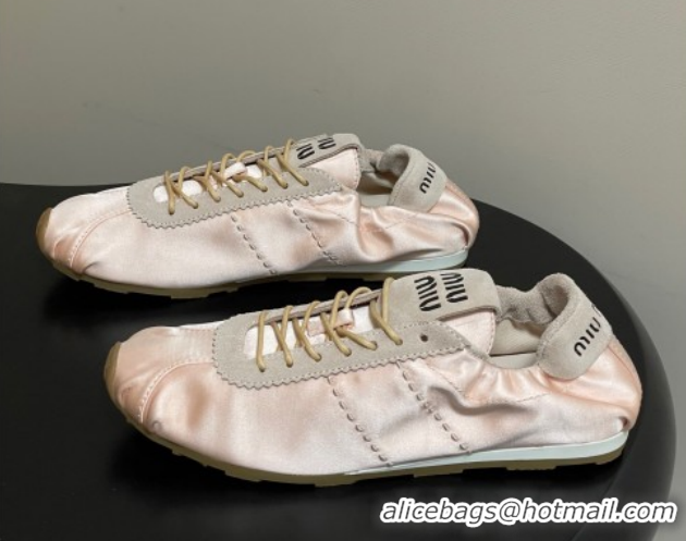Luxury Miu Miu Plume satin sneakers 5E570E Powder Pink 2026