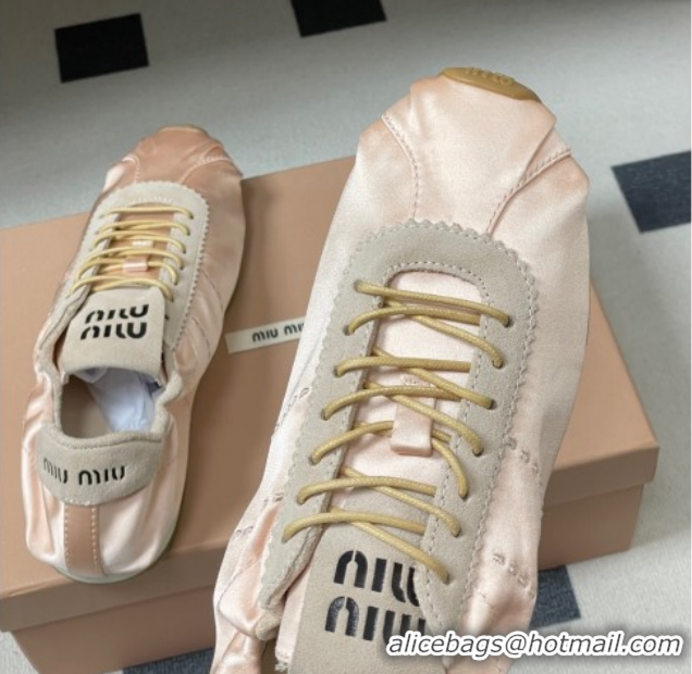 Luxury Miu Miu Plume satin sneakers 5E570E Powder Pink 2026