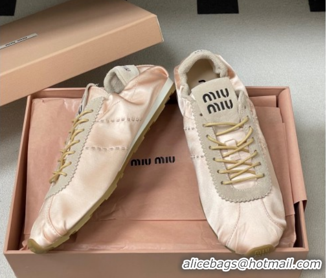 Luxury Miu Miu Plume satin sneakers 5E570E Powder Pink 2026