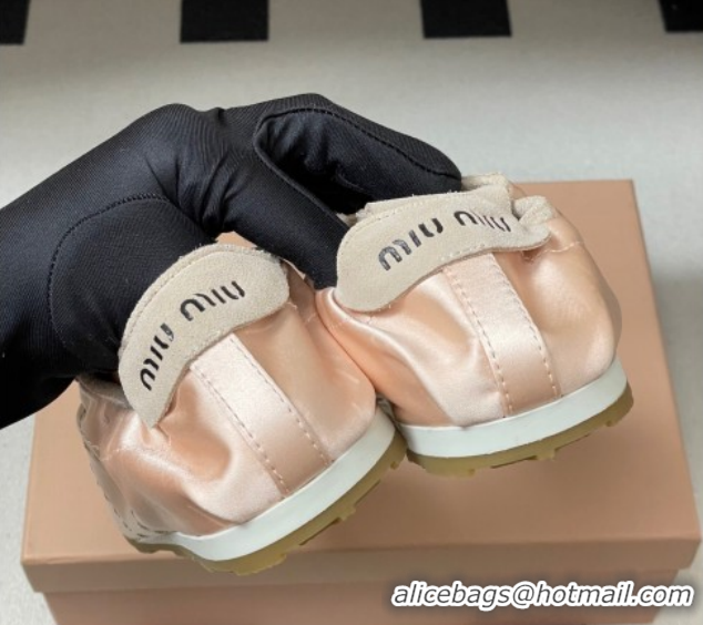 Luxury Miu Miu Plume satin sneakers 5E570E Powder Pink 2026