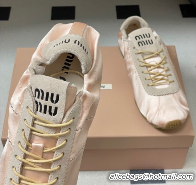 Luxury Miu Miu Plume satin sneakers 5E570E Powder Pink 2026