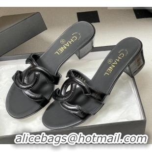 ​Classic Inexpensive Chanel Crocodile Pattern Calfskin Heeled Mules Sandals G47250 Black 2026