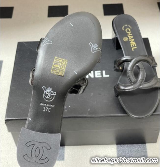 ​Classic Inexpensive Chanel Crocodile Pattern Calfskin Heeled Mules Sandals G47250 Black 2026