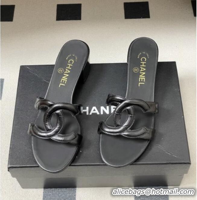 ​Classic Inexpensive Chanel Crocodile Pattern Calfskin Heeled Mules Sandals G47250 Black 2026