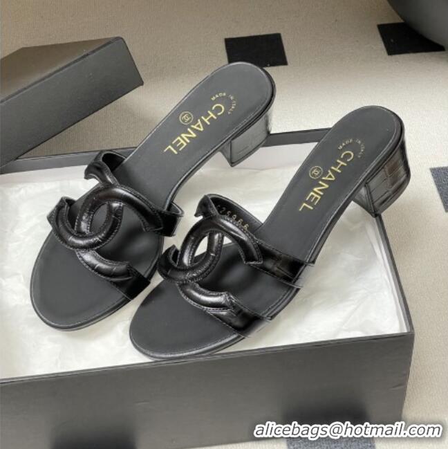 ​Classic Inexpensive Chanel Crocodile Pattern Calfskin Heeled Mules Sandals G47250 Black 2026
