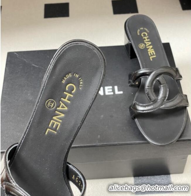 ​Classic Inexpensive Chanel Crocodile Pattern Calfskin Heeled Mules Sandals G47250 Black 2026