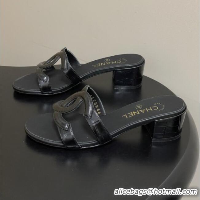 ​Classic Inexpensive Chanel Crocodile Pattern Calfskin Heeled Mules Sandals G47250 Black 2026