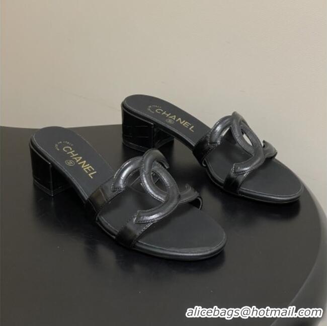 ​Classic Inexpensive Chanel Crocodile Pattern Calfskin Heeled Mules Sandals G47250 Black 2026