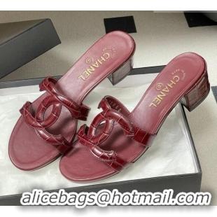 ​Buy Fashionable Chanel Crocodile Pattern Calfskin Heeled Mules Sandals G47250 Burgundy 2026
