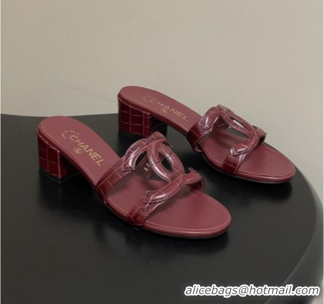 ​Buy Fashionable Chanel Crocodile Pattern Calfskin Heeled Mules Sandals G47250 Burgundy 2026