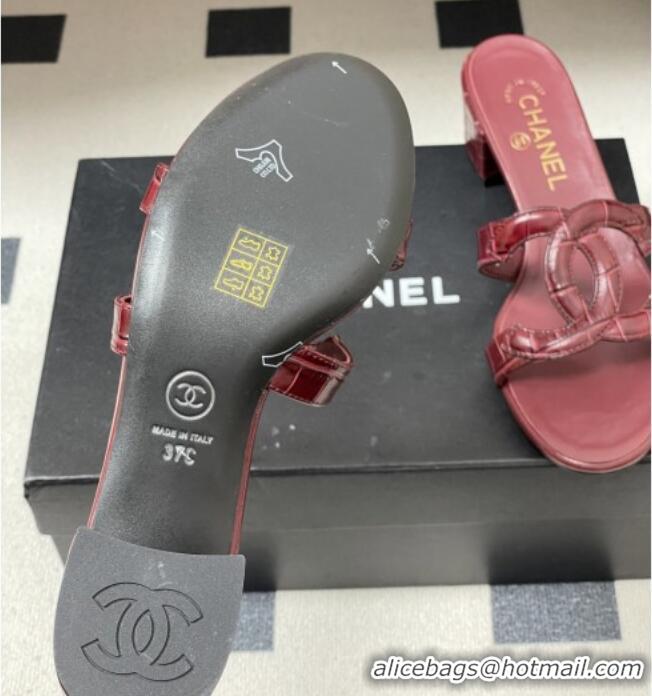 ​Buy Fashionable Chanel Crocodile Pattern Calfskin Heeled Mules Sandals G47250 Burgundy 2026