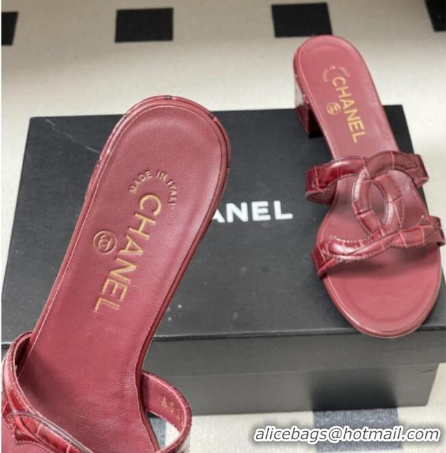 ​Buy Fashionable Chanel Crocodile Pattern Calfskin Heeled Mules Sandals G47250 Burgundy 2026