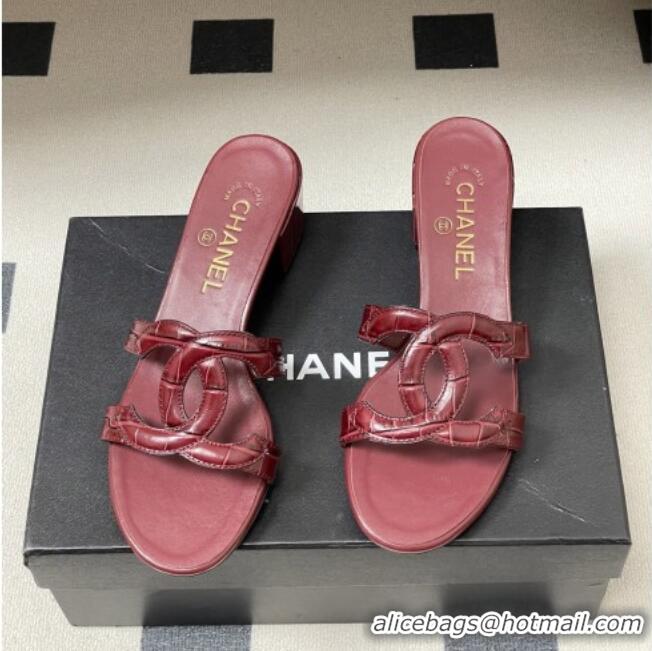 ​Buy Fashionable Chanel Crocodile Pattern Calfskin Heeled Mules Sandals G47250 Burgundy 2026