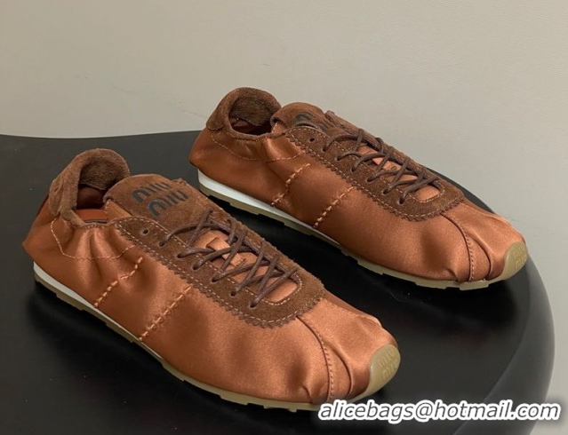 Good Looking Miu Miu Plume satin sneakers 5E570E Cocoa Brown 2026