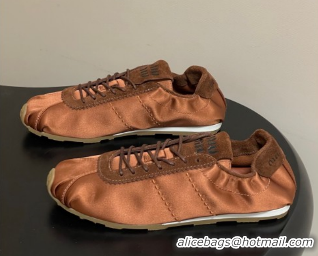 Good Looking Miu Miu Plume satin sneakers 5E570E Cocoa Brown 2026