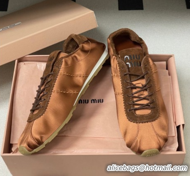 Good Looking Miu Miu Plume satin sneakers 5E570E Cocoa Brown 2026