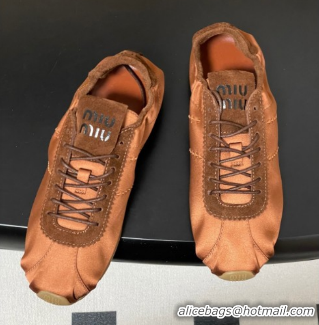 Good Looking Miu Miu Plume satin sneakers 5E570E Cocoa Brown 2026