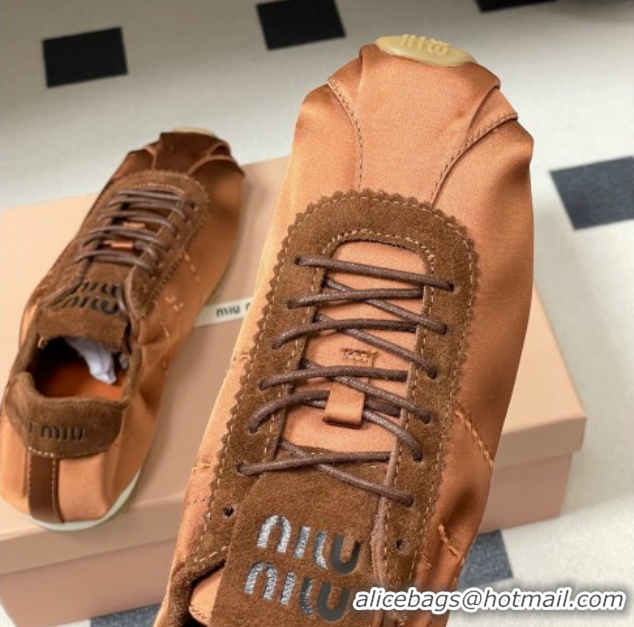 Good Looking Miu Miu Plume satin sneakers 5E570E Cocoa Brown 2026