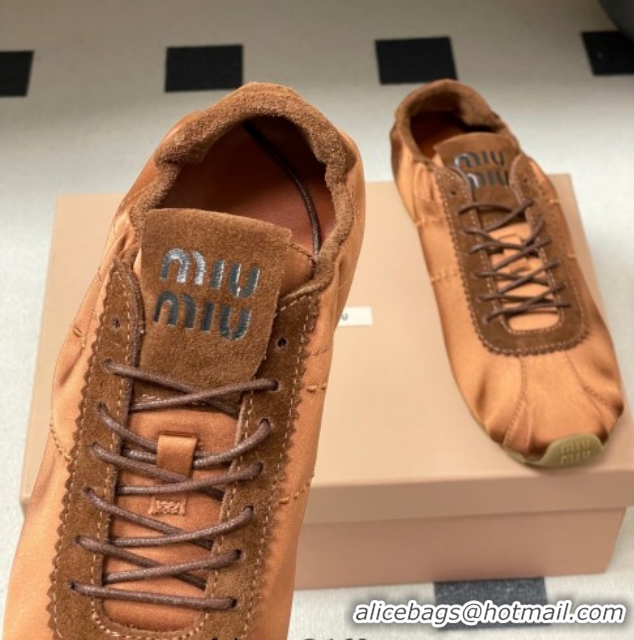Good Looking Miu Miu Plume satin sneakers 5E570E Cocoa Brown 2026
