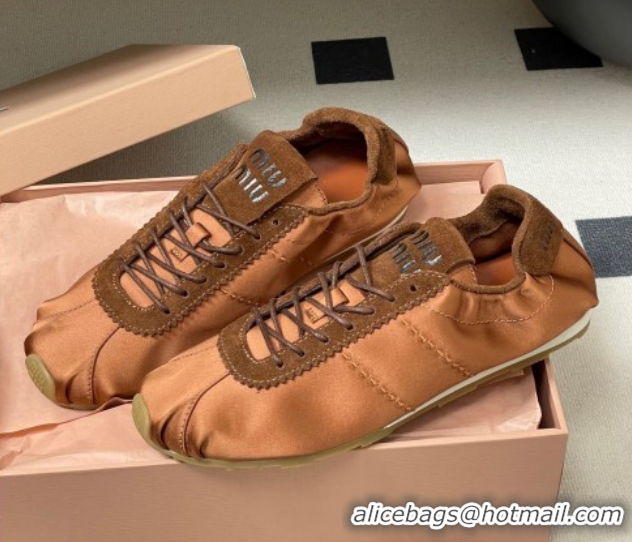Good Looking Miu Miu Plume satin sneakers 5E570E Cocoa Brown 2026