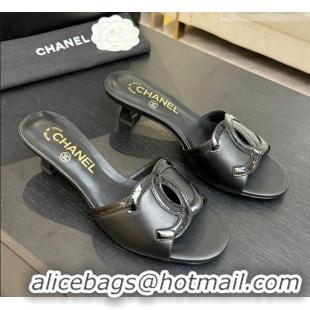 ​Shop Discount Chanel Lambskin & Patent Leather Mules Sandals with 45mm Heel G47252 Black 2026