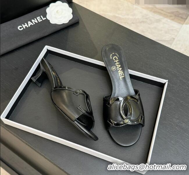 ​Shop Discount Chanel Lambskin & Patent Leather Mules Sandals with 45mm Heel G47252 Black 2026
