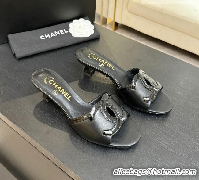 ​Shop Discount Chanel Lambskin & Patent Leather Mules Sandals with 45mm Heel G47252 Black 2026