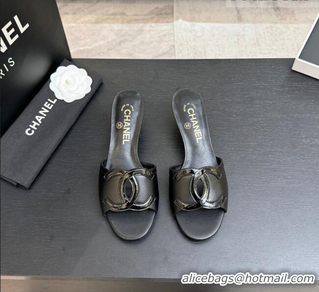 ​Shop Discount Chanel Lambskin & Patent Leather Mules Sandals with 45mm Heel G47252 Black 2026